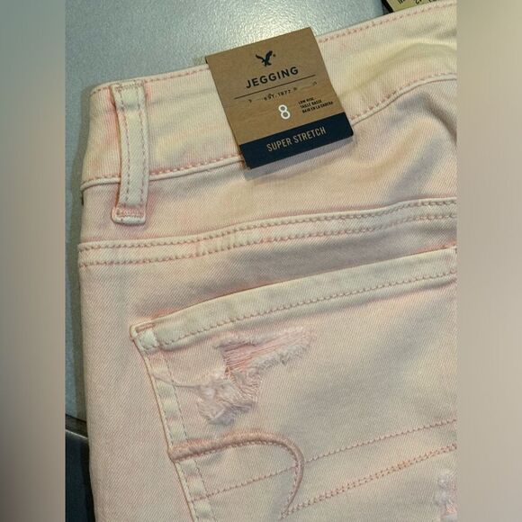 NWT American Eagle Super Stretch Jeggings Pink Distressed 8 Reg - Picture 2 of 6
